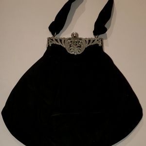 Victorian Handbag Black Grosgrain w Marcasites